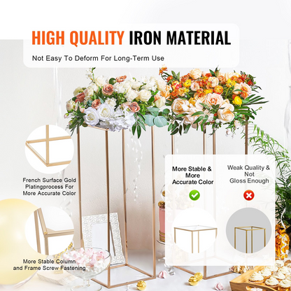 VEVOR 10PCS 31.5inch High Wedding Flower Stand, With Acrylic Laminate,Metal Vase Column Geometric Centerpiece Stands, Gold Rectangular Floral Display Rack for Events Reception, Party Decoration