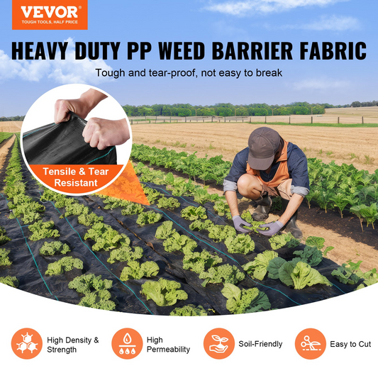 VEVOR 5FTx250FT Heavy Duty Weed Barrier Fabric, 5OZ, High Permeability