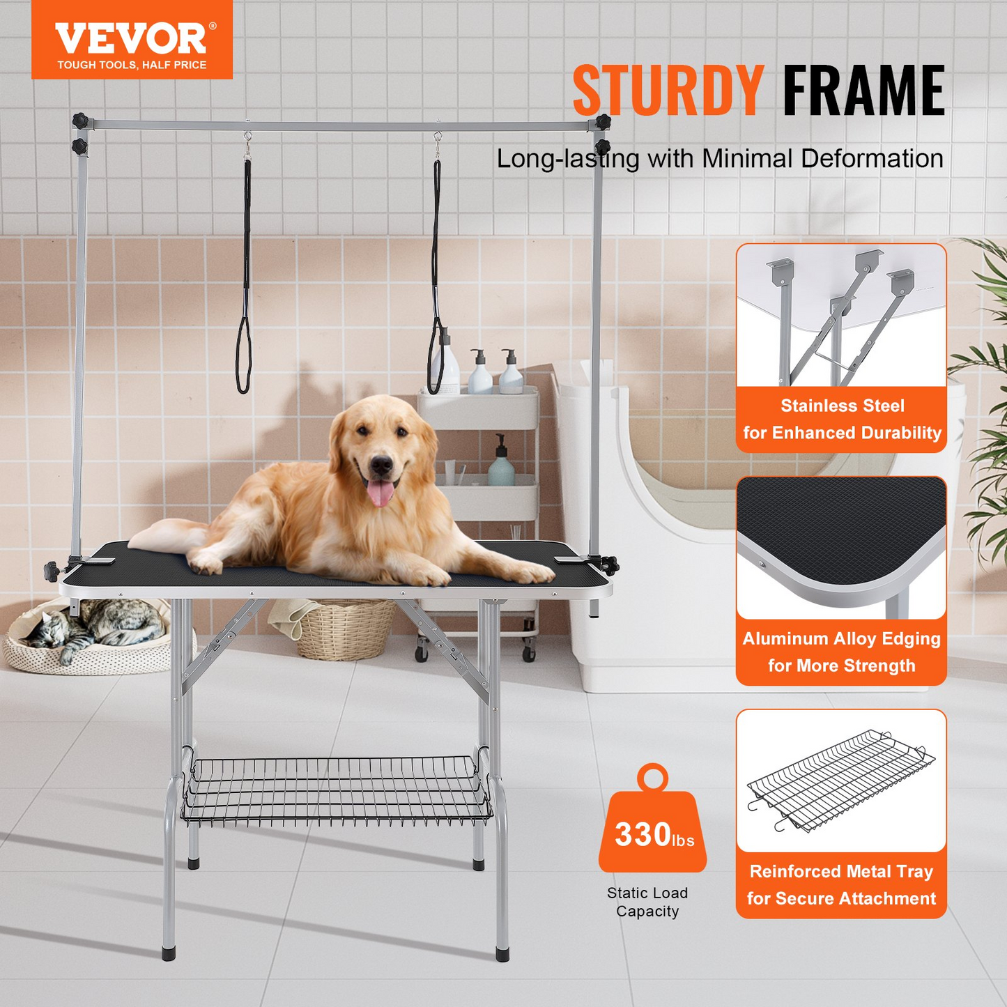 VEVOR Pet Grooming Table Two Arms with Clamp, 46'' Dog Grooming Station