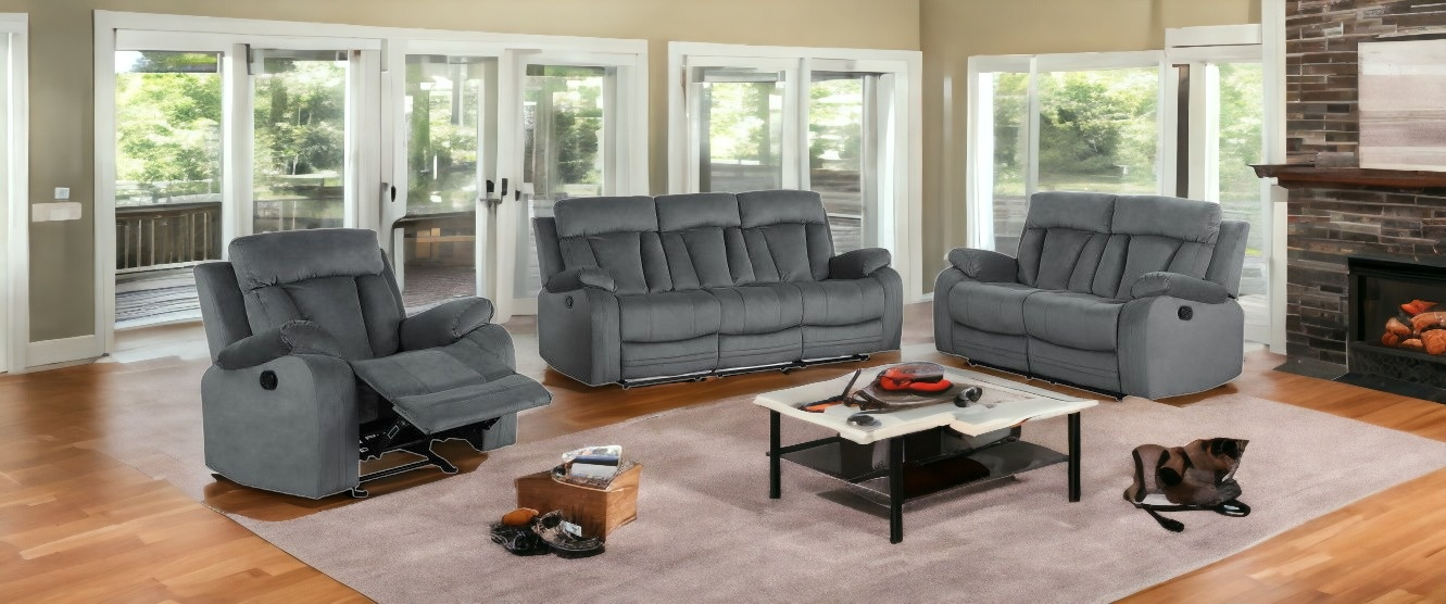 Three Piece Indoor Gray Microsuede Six Person Seating Set - Cozy, Stylish, and Durable