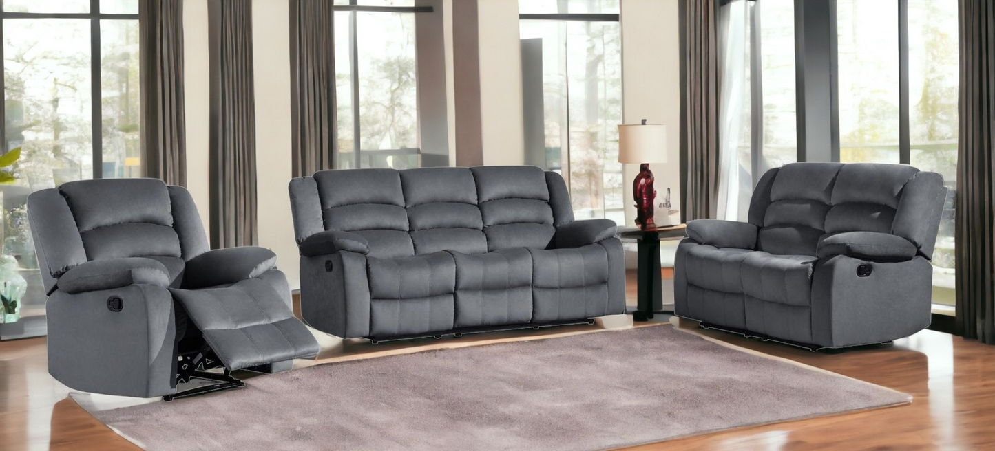 Three Piece Indoor Gray Microsuede Six Person Seating Set | Cozy Haven of Comfort and Style