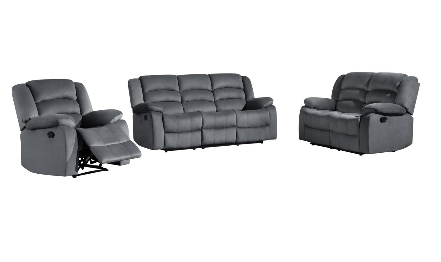 Three Piece Indoor Gray Microsuede Six Person Seating Set | Cozy Haven of Comfort and Style