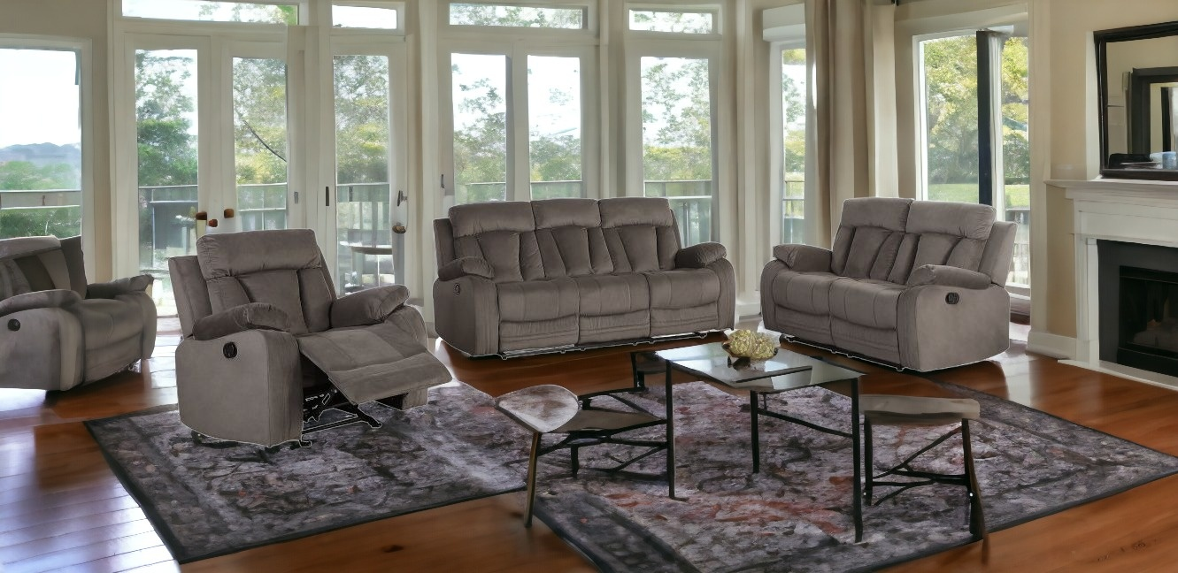 Three Piece Indoor Brown Microsuede Six Person Seating Set | Cozy Haven