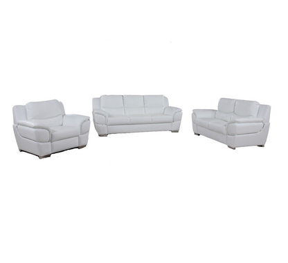 Three Piece Indoor White Genuine Leather Six Person Seating Set - Luxurious and Comfortable Furniture for Your Living Space