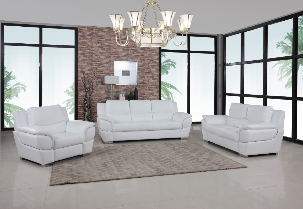 Three Piece Indoor White Genuine Leather Six Person Seating Set - Luxurious and Comfortable Furniture for Your Living Space