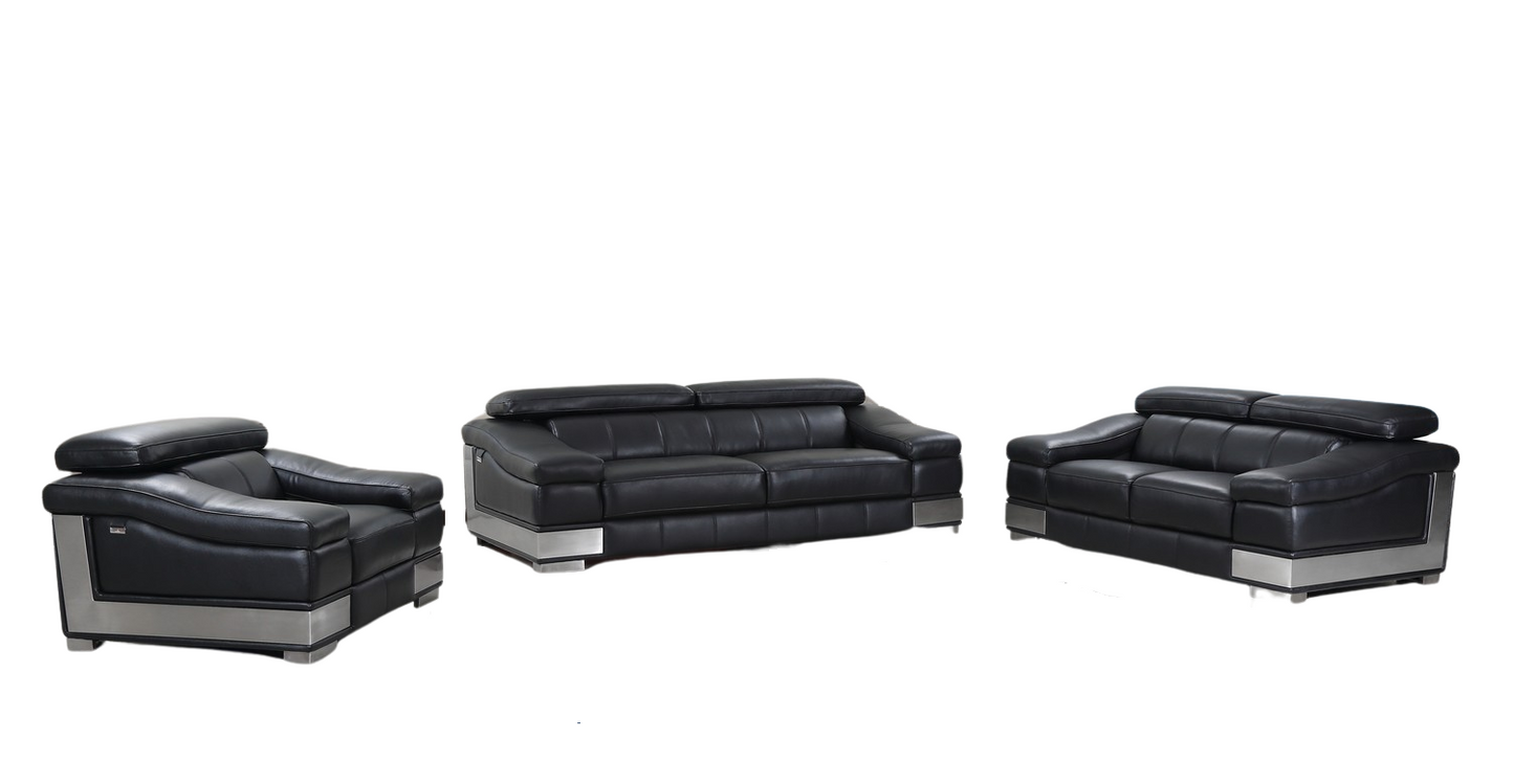 Luxurious Three Piece Indoor Black Italian Leather Six Person Seating Set - Comfort and Style Combined