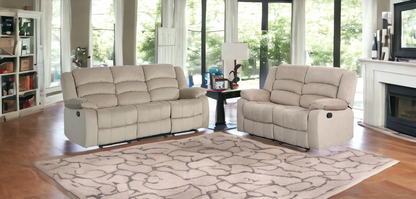 Experience Unparalleled Comfort with the Two Piece Indoor Beige Microsuede Five Person Seating Set