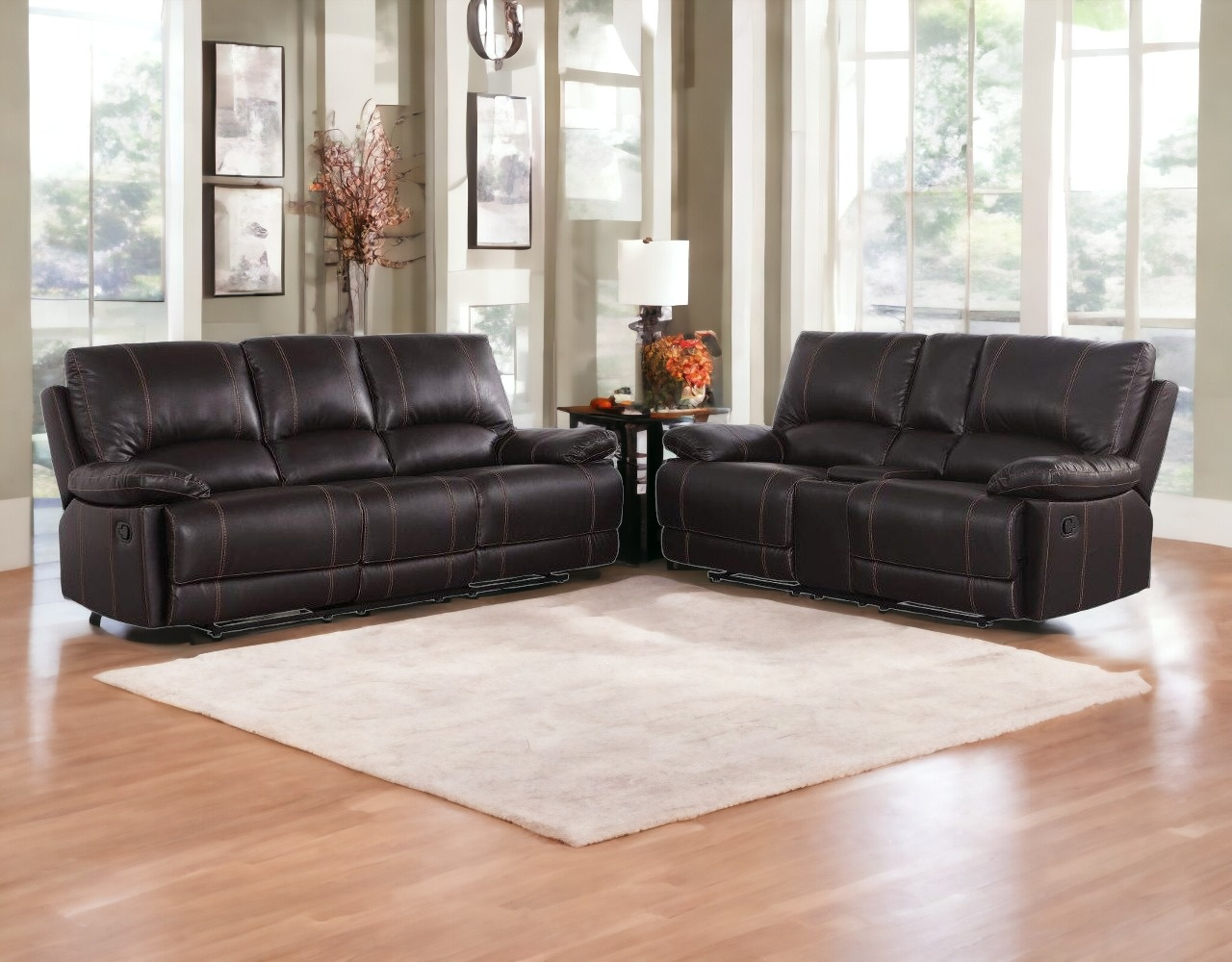 Luxurious Brown Faux Leather Seating Set | 2 Piece Indoor Furniture Collection