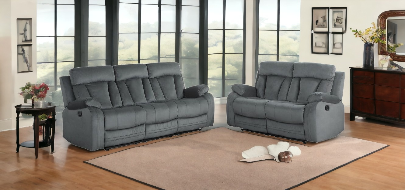 Two Piece Indoor Gray Microsuede Five Person Seating Set - Comfortable and Stylish | [Brand Name]