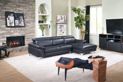 Navy Blue Italian Leather L Shaped Two Piece Sofa and Chaise Sectional - Elegant and Comfortable | Your Space Deserves Luxury