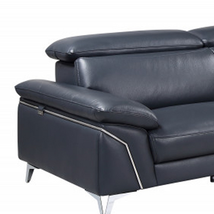 Navy Blue Italian Leather L Shaped Two Piece Sofa and Chaise Sectional - Elegant and Comfortable | Your Space Deserves Luxury