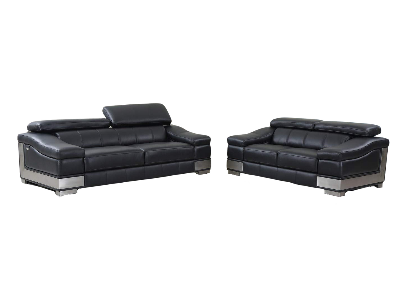 Transform Your Space with the Luxurious Two Piece Indoor Black Italian Leather Five Person Seating Set