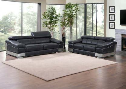 Transform Your Space with the Luxurious Two Piece Indoor Black Italian Leather Five Person Seating Set