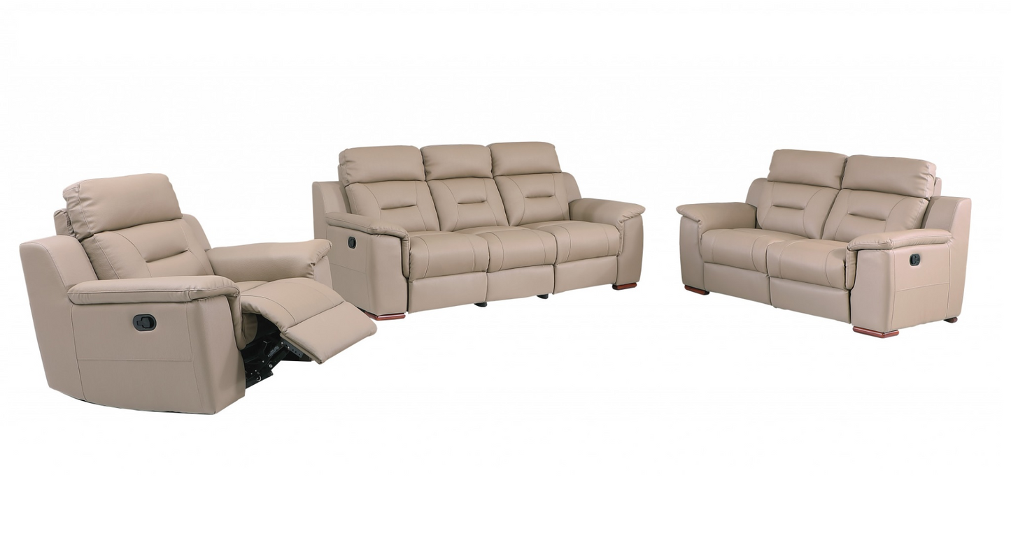 Transform Your Space into a Cozy Haven with Three Piece Indoor Beige Genuine Leather Five Person Seating Set