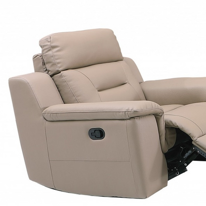 Transform Your Space into a Cozy Haven with Three Piece Indoor Beige Genuine Leather Five Person Seating Set