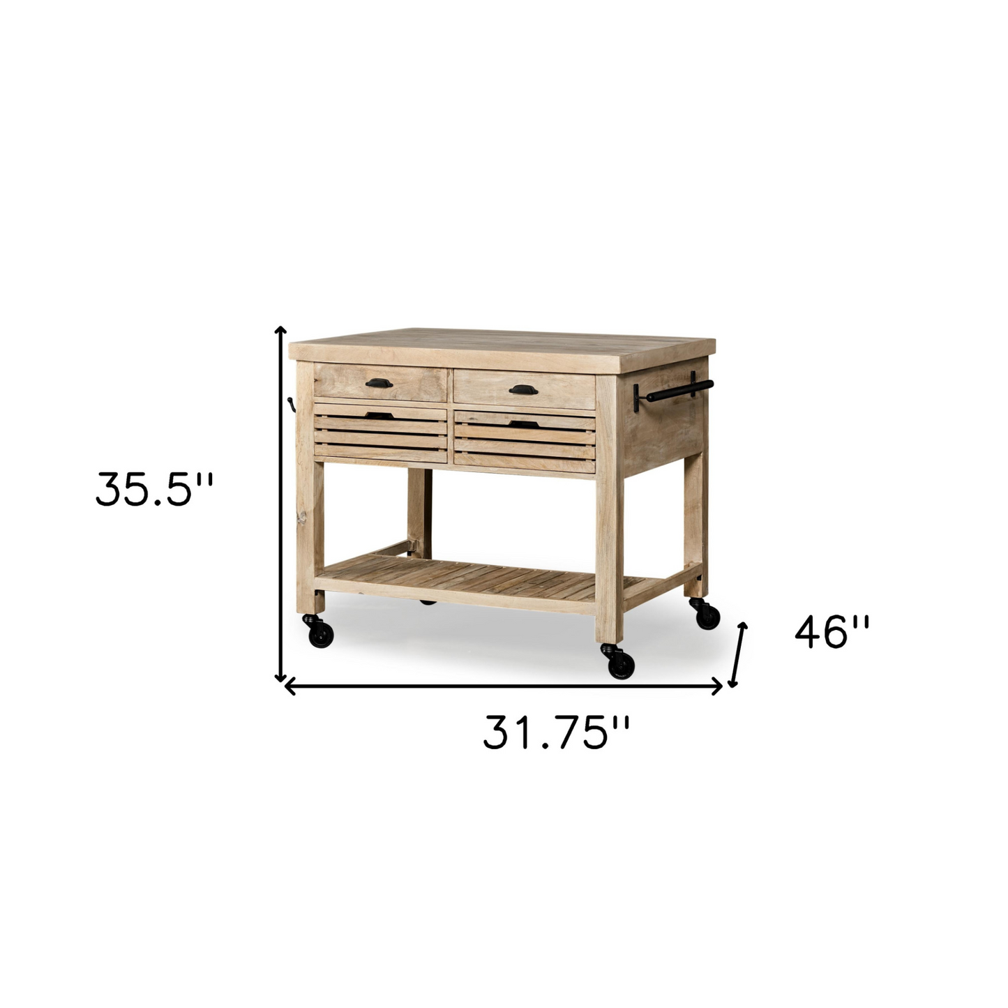 Modern Farmhouse Rolling Kitchen Island Or Bar Cart - Solid Wood, Storage Options, Towel Holders, Easy Mobility