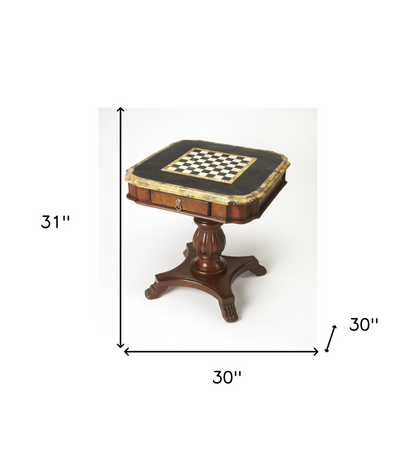 Fossil Stone Game Table - Exquisite Wood Carving and Reversible Game Board