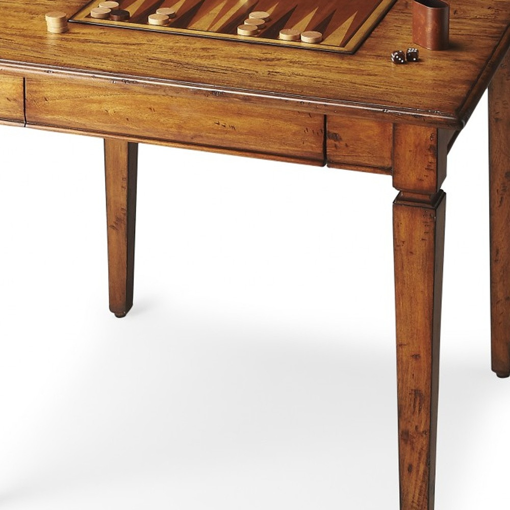 Rustic Game Table - Vintage Wood Game Table with Reversible Chess, Checkers, and Backgammon Board