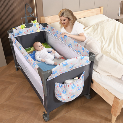 VEVOR Baby Bassinet, 12-Level Height Adjustable Easy to Fold Portable Baby Bassinet Bedside Sleeper with Storage Basket & Wheels, Baby Cradle Bedside Crib with Mosquito Net for Infant Newborn Girl Boy