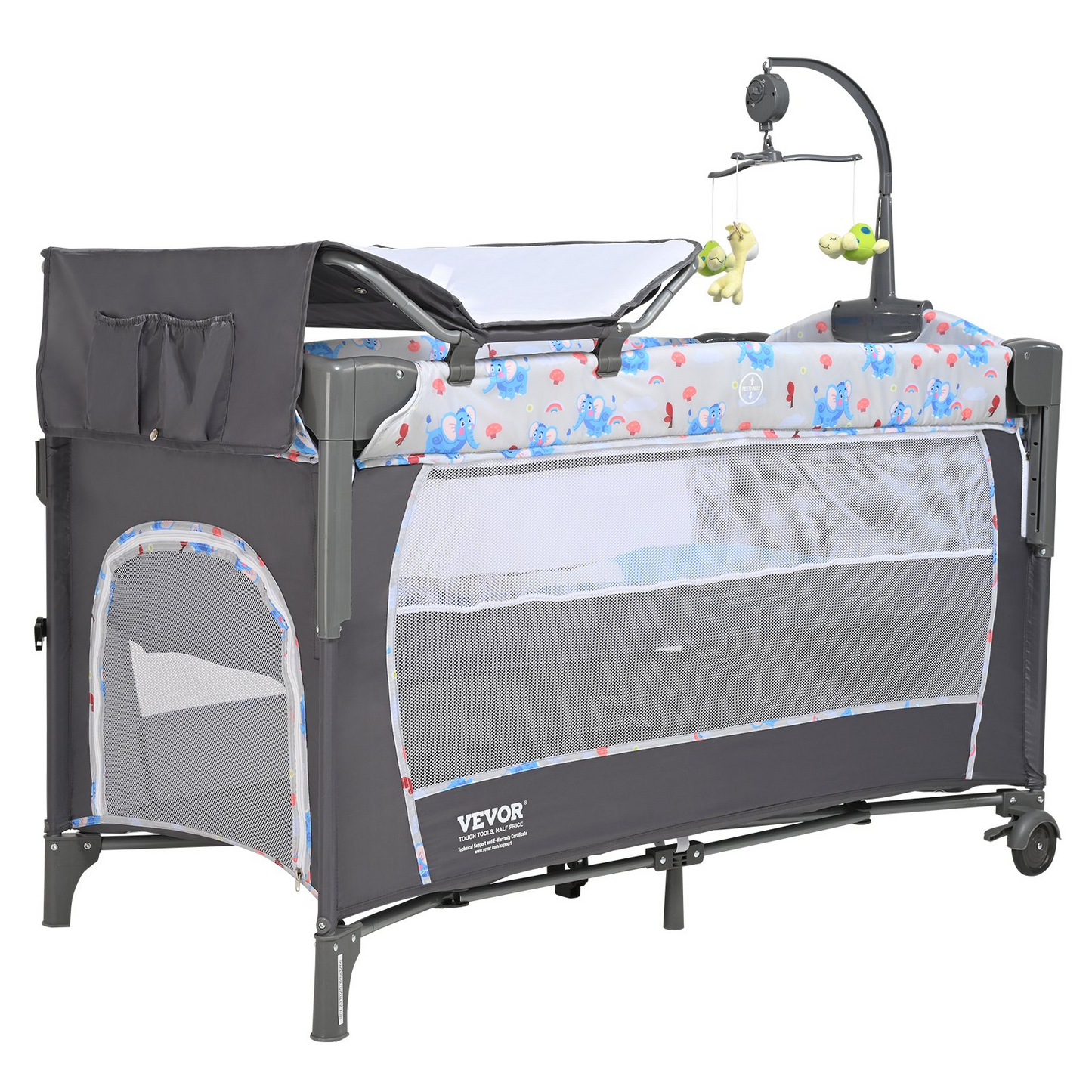 VEVOR Baby Bassinet, 12-Level Height Adjustable Easy to Fold Portable Baby Bassinet Bedside Sleeper with Storage Basket & Wheels, Baby Cradle Bedside Crib with Mosquito Net for Infant Newborn Girl Boy