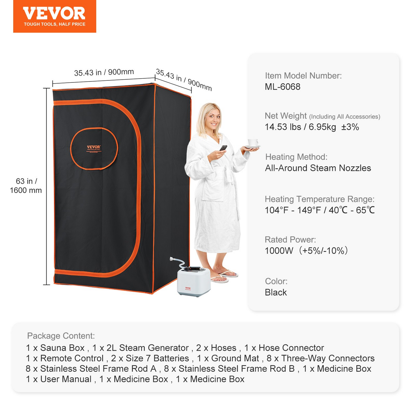 VEVOR Full-Size Portable Steam Sauna Tent – Home Spa Detox Kit