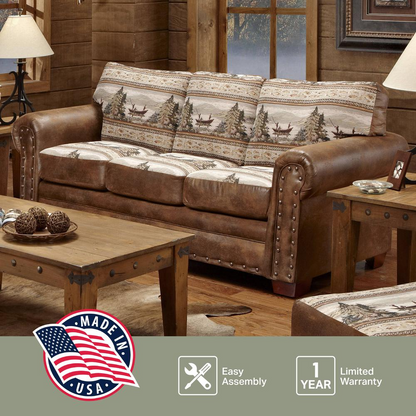 Alpine Lodge Sleeper Sofa - Beautiful Tapestry with Rustic Accents