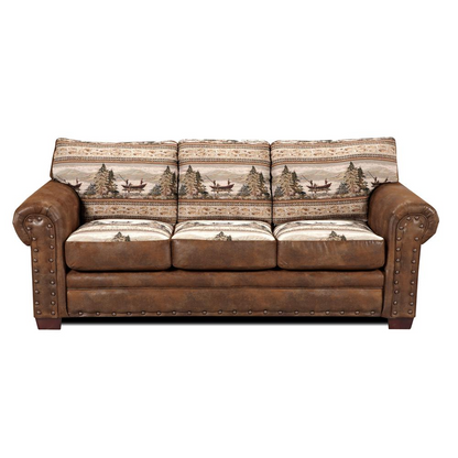 Alpine Lodge Sleeper Sofa - Beautiful Tapestry with Rustic Accents