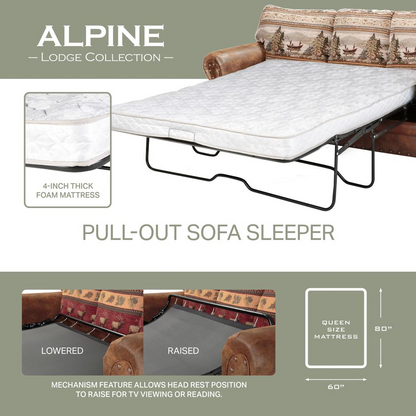 Alpine Lodge Sleeper Sofa - Beautiful Tapestry with Rustic Accents