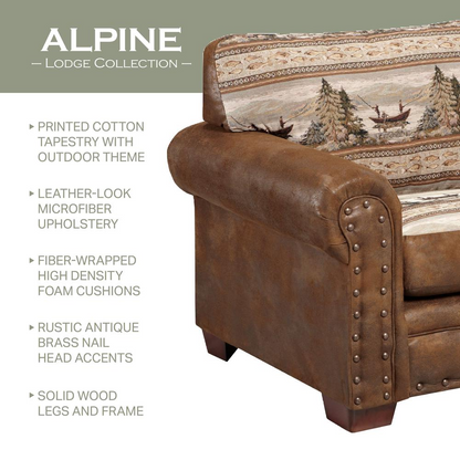 Alpine Lodge Sleeper Sofa - Beautiful Tapestry with Rustic Accents