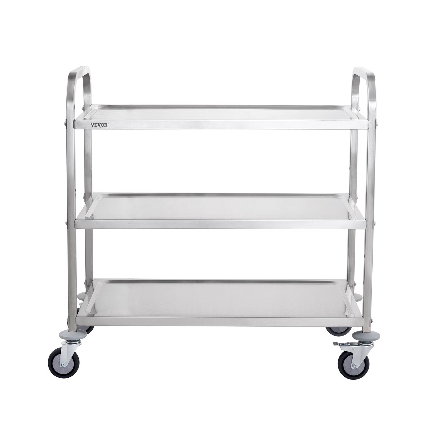 VEVOR Kitchen Utility Cart, 3 Tiers, Wire Rolling Cart w/ 450LBS Capacity, Steel Service Cart on Wheels, Metal Storage Trolley w/ 80mm Basket Curved Handle PP Liner 6 Hooks, for Indoor and Outdoor Use