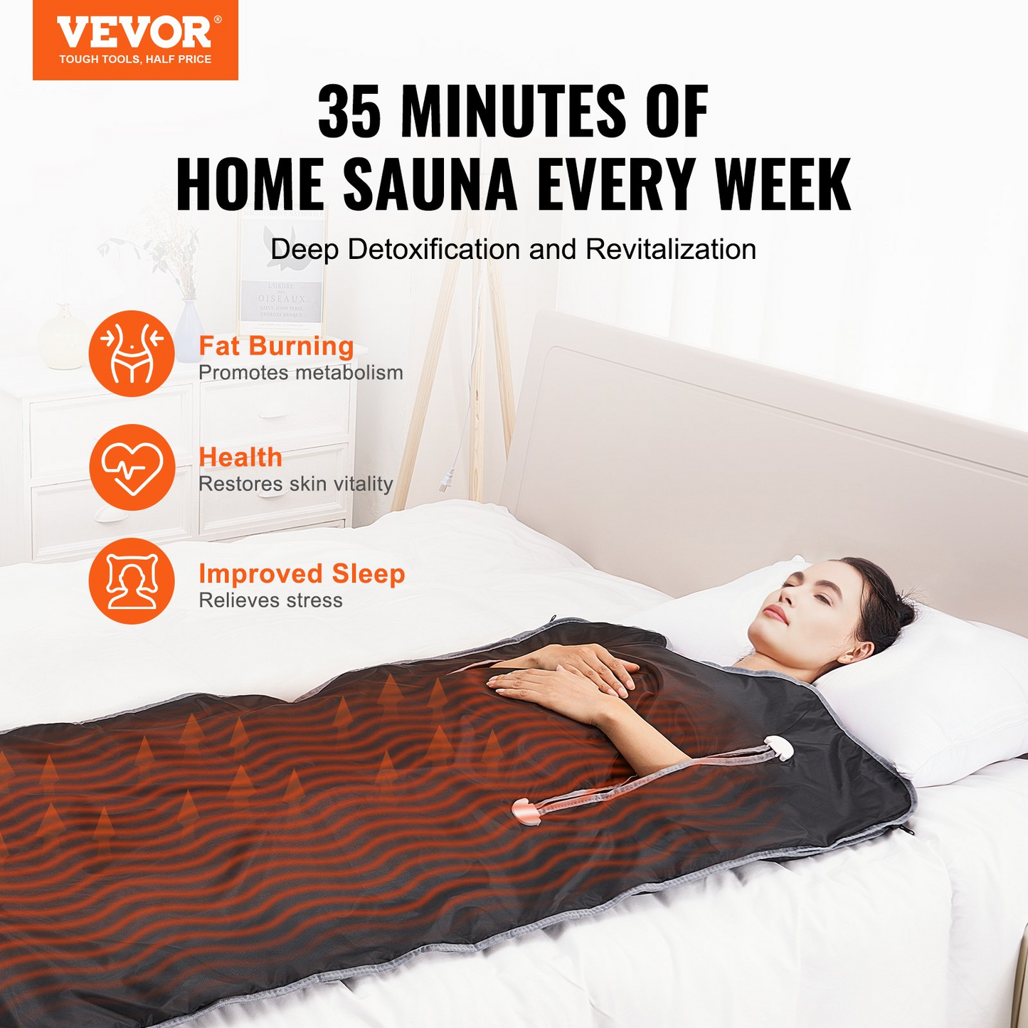 VEVOR Sauna Blanket for Detoxification, Portable Far Infrared Sauna for Home, Oxford Sauna Bag w/ Arm Holes & Carbon Fiber Heating, 1-6 Level Adjustable Temp 95-176℉, 5-60 Minutes Timer, 71 x 31 in