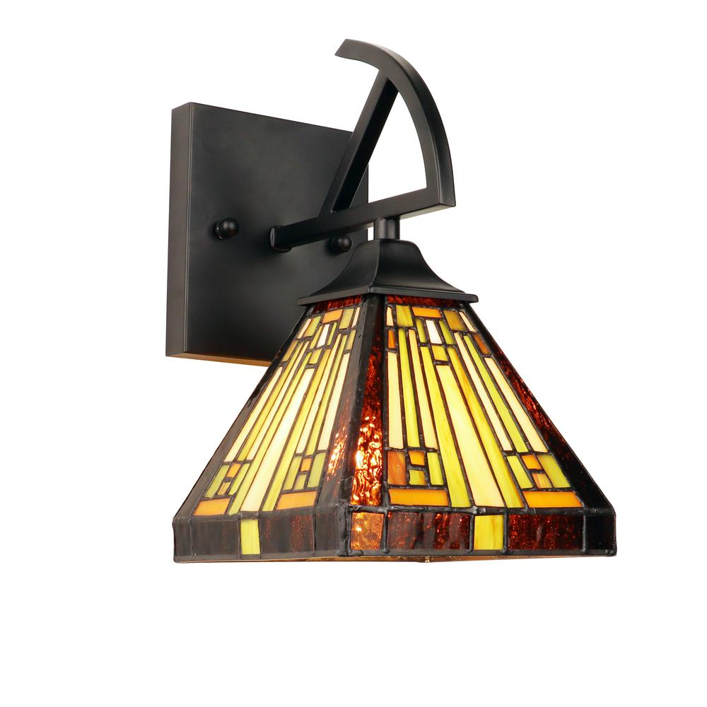 INNES Mission-Style Wall Sconce - Blackish Bronze Finish, Stained Glass Shade