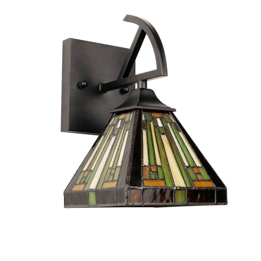 INNES Mission-Style Wall Sconce - Blackish Bronze Finish, Stained Glass Shade