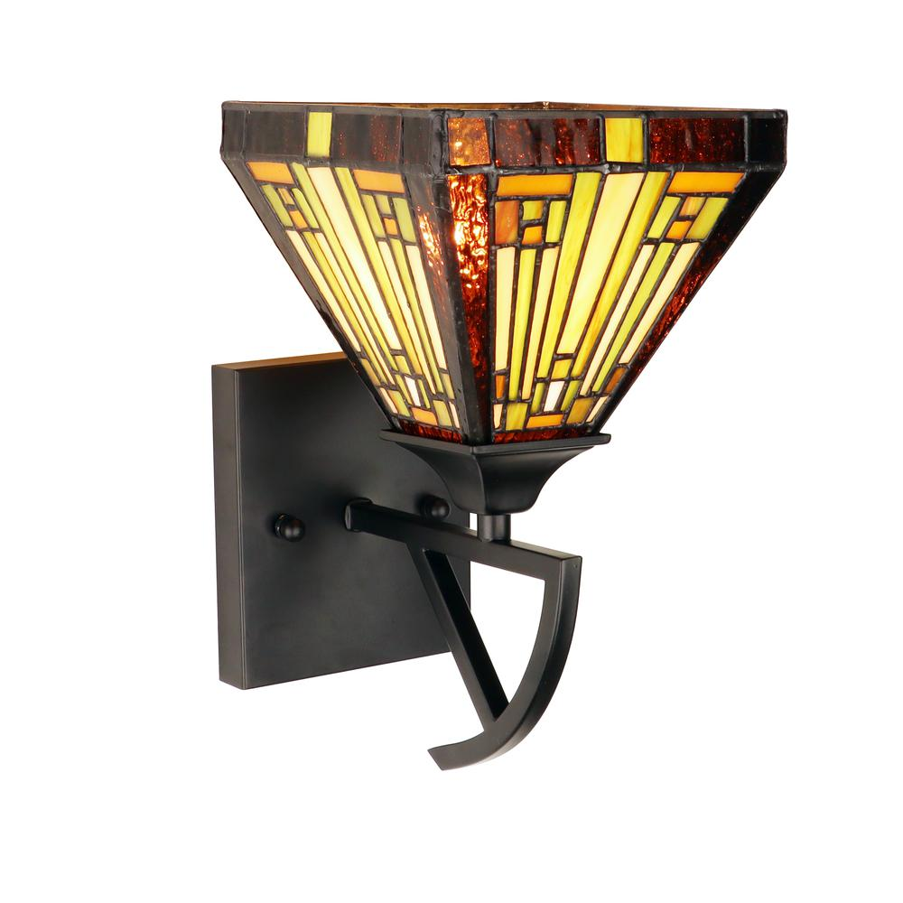 INNES Mission-Style Wall Sconce - Blackish Bronze Finish, Stained Glass Shade