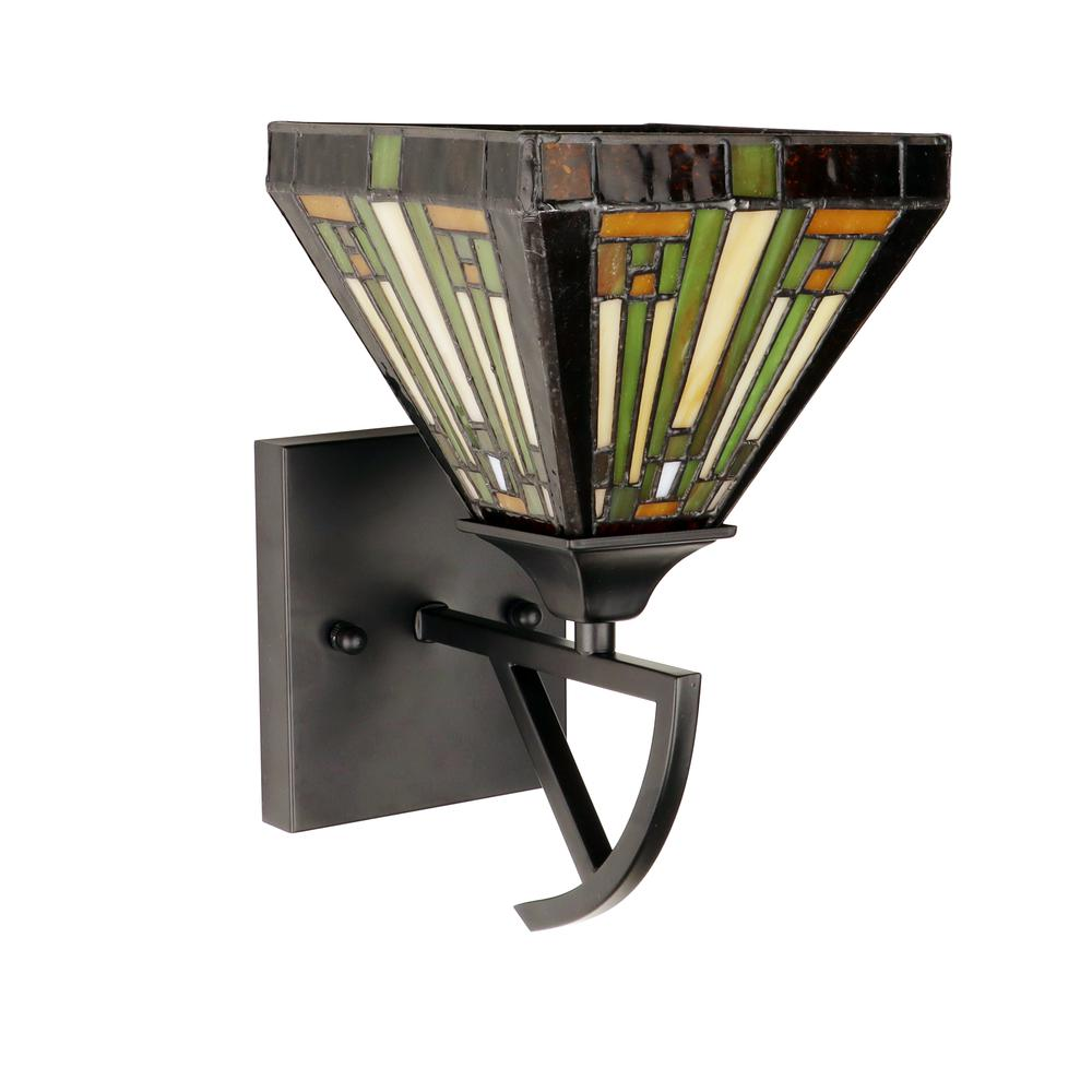 INNES Mission-Style Wall Sconce - Blackish Bronze Finish, Stained Glass Shade