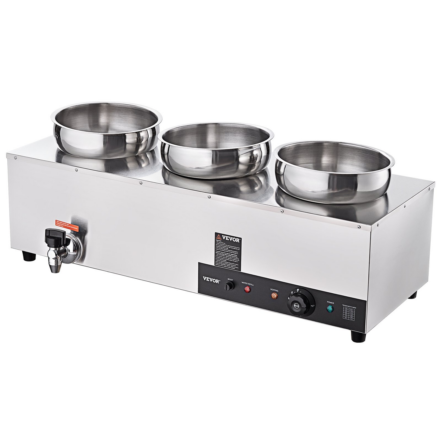 VEVOR Electric Soup Warmer, Three 7.4QT Stainless Steel Round Pot 86~185°F Adjustable Temp, 1200W Commercial Bain Marie with Anti-dry Burn and Reset Button, Soup Station for Restaurant, Buffet, Silver