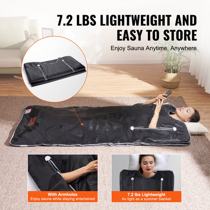 VEVOR Sauna Blanket for Detoxification, Portable Far Infrared Sauna for Home, Oxford Sauna Bag w/ Arm Holes & Carbon Fiber Heating, 1-6 Level Adjustable Temp 95-176℉, 5-60 Minutes Timer, 71 x 31 in