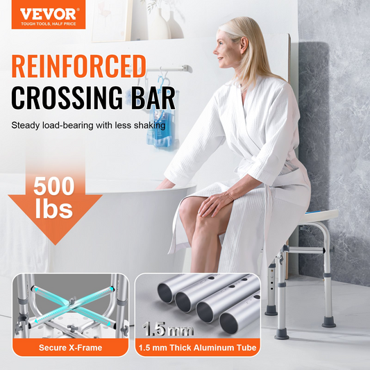 VEVOR Shower Chair | Adjustable Height Stool for Elderly & Disabled | Non-Slip Shower Seat