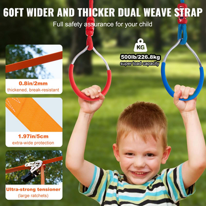 VEVOR Ninja Warrior Kids' Obstacle Course - Dual 60ft Weatherproof Slacklines