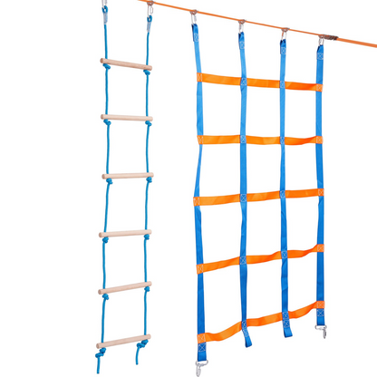 VEVOR Ninja Warrior Obstacle Course for Kids - 2x56ft Weatherproof Slacklines, 500lbs Monkey Line, 12 Obstacles Outdoor Playset