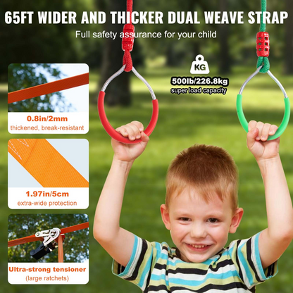 VEVOR Ninja Warrior Obstacle Course - 2x65ft Slacklines - 500lbs Capacity - 12 Exciting Obstacles - Outdoor Playset Fun