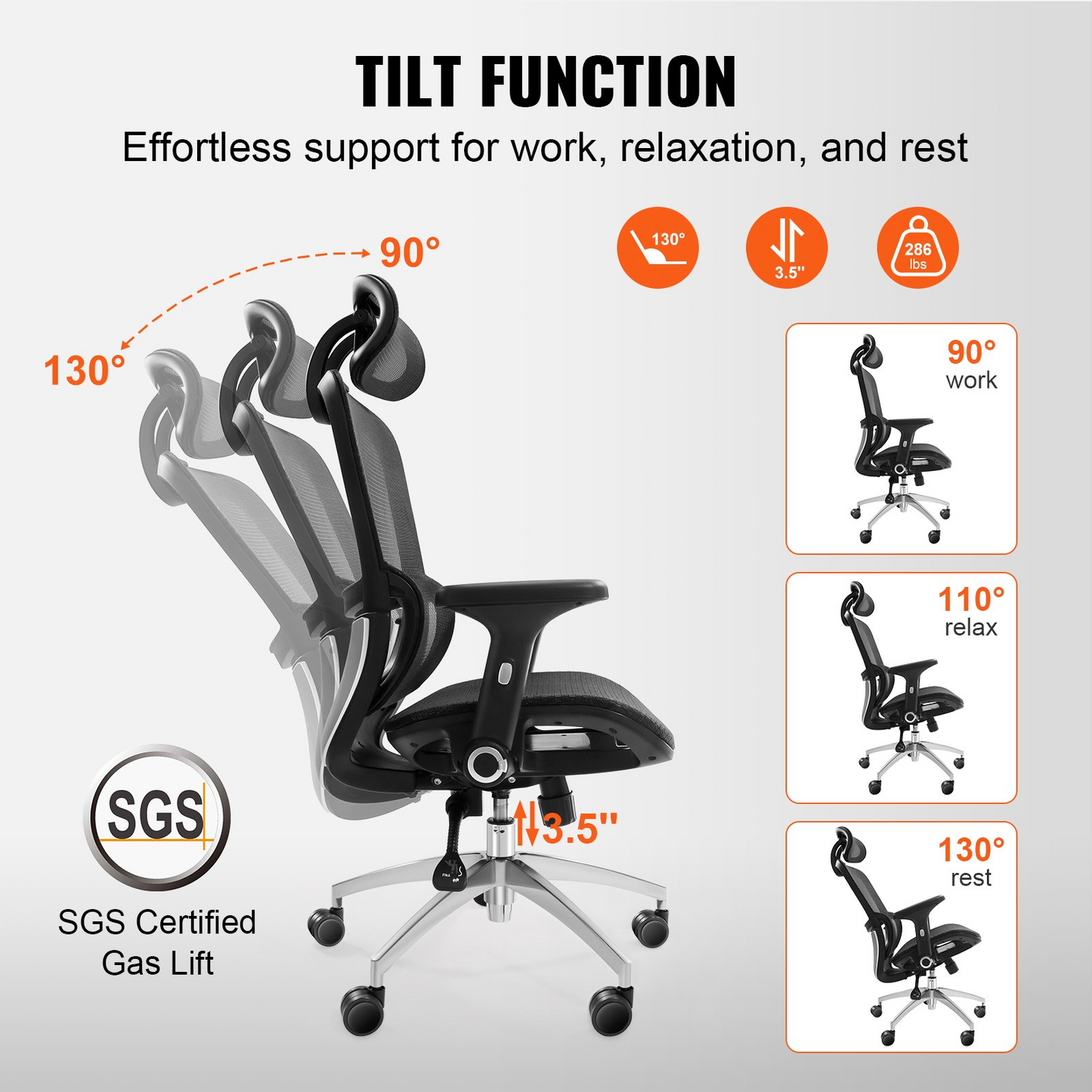 VEVOR Ergonomic Office Chair, Adjustable Height, Mesh Seat, Lumbar Support