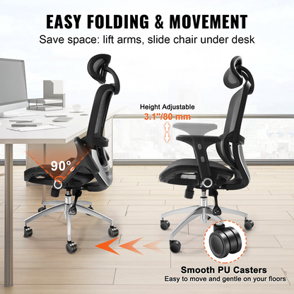 VEVOR Ergonomic Office Chair, Adjustable Height, Mesh Seat, Lumbar Support