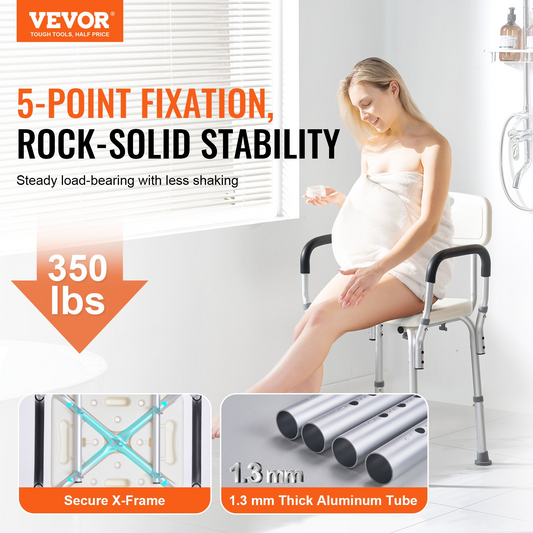 VEVOR Shower Chair with Back - Adjustable Height Shower Stool for Elderly and Disabled - Non-slip Bath Chair