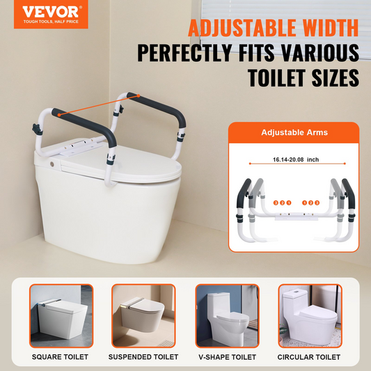 VEVOR Adjustable Toilet Safety Rail, 300 lbs Capacity, Padded Armrests