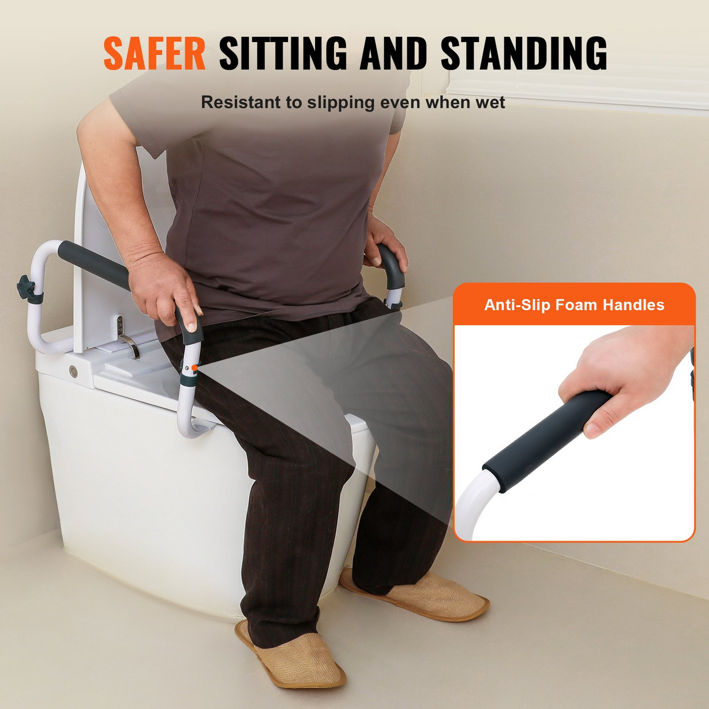 VEVOR Adjustable Toilet Safety Rail, 300 lbs Capacity, Padded Armrests