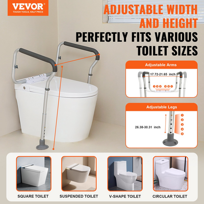 VEVOR Adjustable Toilet Safety Rail, 300 lbs Capacity, Padded Armrests