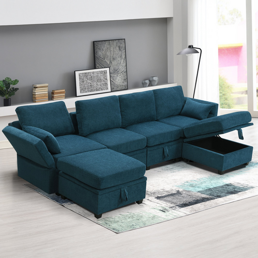 Upgrade Your Living Space with the 109x54.7" Chenille Modular Sectional Sofa - U Shaped Couch | Adjustable Armrests | 6 Seat Reversible Sofa Bed with Storage Seats