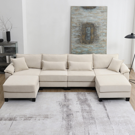 Upgrade Your Living Room with the Corduroy Modular Sectional Sofa - U Shaped Couch with Armrest Bags - 6 Seat Freely Combinable Sofa Bed - Comfortable and Spacious Indoor Furniture - 2 Colors