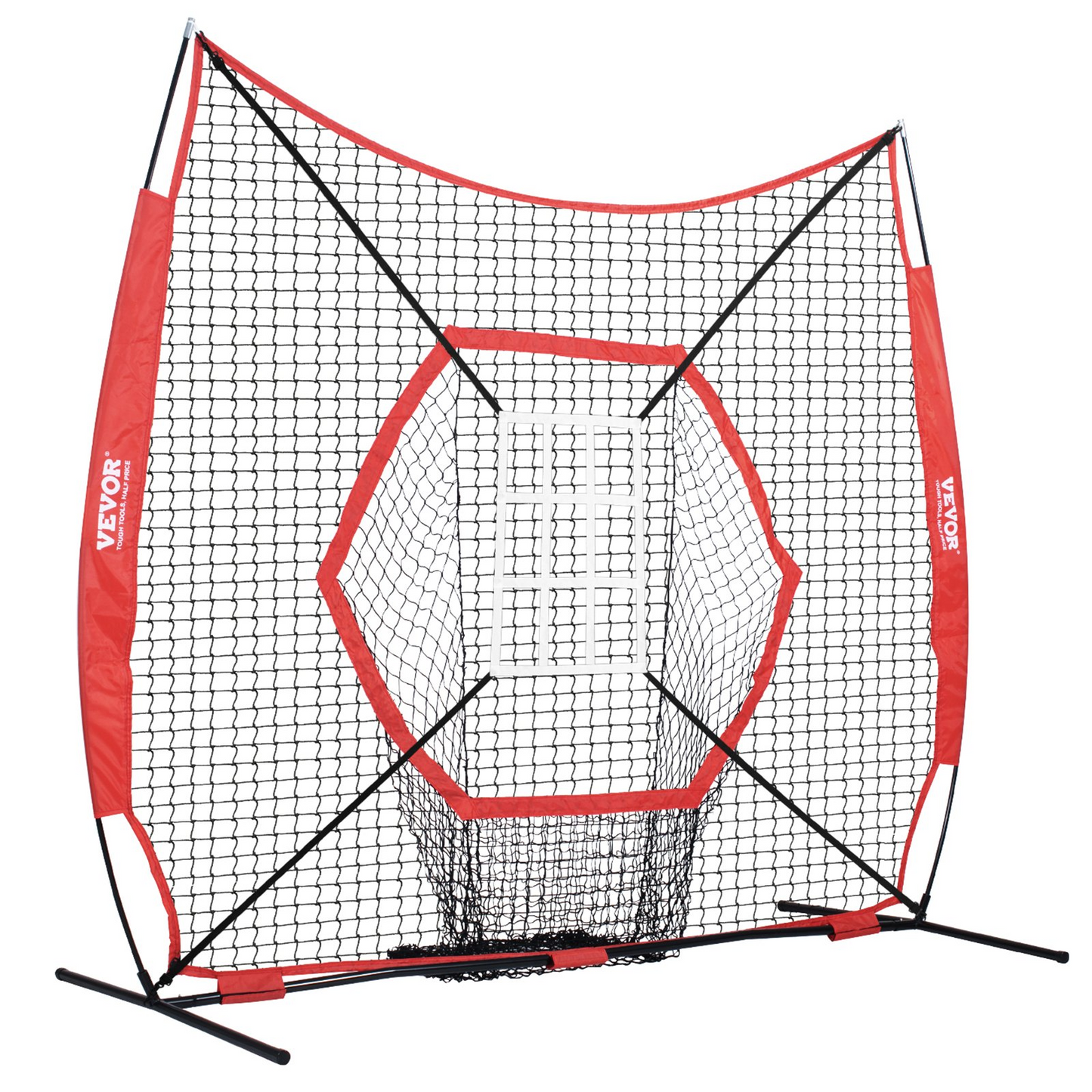 VEVOR 7x7 ft Baseball Softball Practice Net, Portable Baseball Training Net for Hitting Batting Catching Pitching, Backstop Baseball Equipment Training Aids with Bow Frame, Carry Bag, and Strike Zone